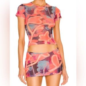 Miaou Neon Peach Mini Tee and Skirt